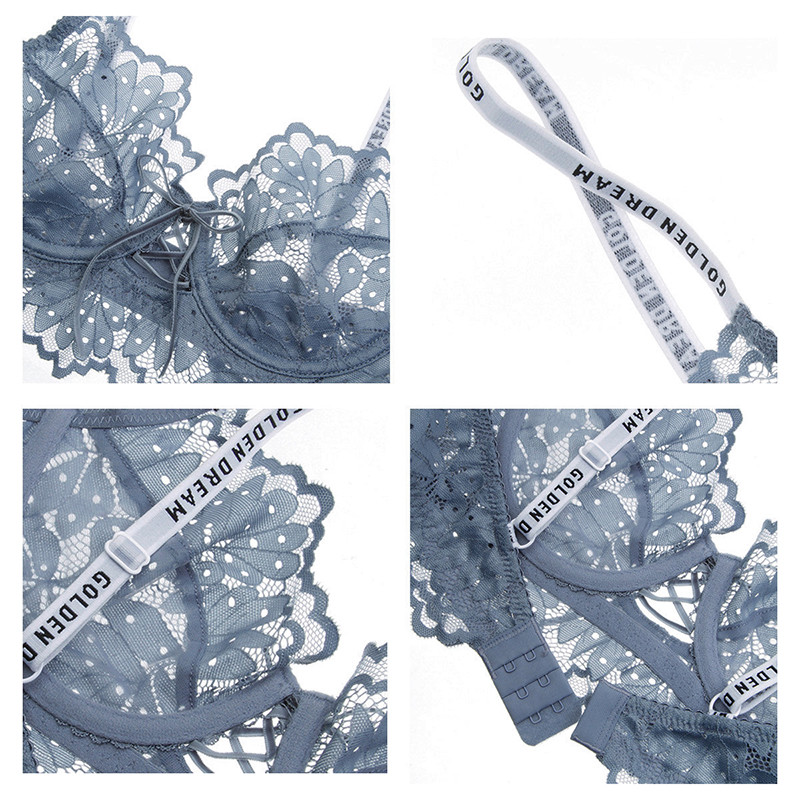 Sutien ultra subțire din dantelă sexy 2021, cu bretele imprimate cu litere, sutien și slip bandaj, set de lenjerie intimă pentru femei, lenjerie franceză