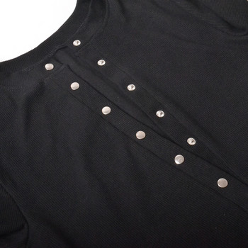Дамско сиамско боди Риза Ежедневни метални копчета Плътни тениски с V-образно деколте с дълъг ръкав Памучен триъгълен гащеризон за жени