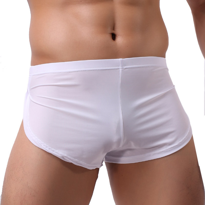 Lenjerie de corp pentru bărbați Boxer din mătase moale de gheață Chiloți sexy pentru bărbați cu picior despicat cu furculiță Chiloți pentru bărbați, respirabili, pantaloni scurți pentru somn acasă