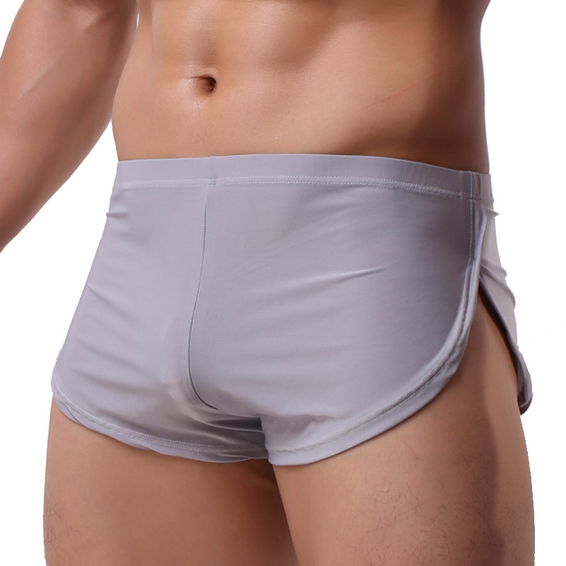 Lenjerie de corp pentru bărbați Boxer din mătase moale de gheață Chiloți sexy pentru bărbați cu picior despicat cu furculiță Chiloți pentru bărbați, respirabili, pantaloni scurți pentru somn acasă