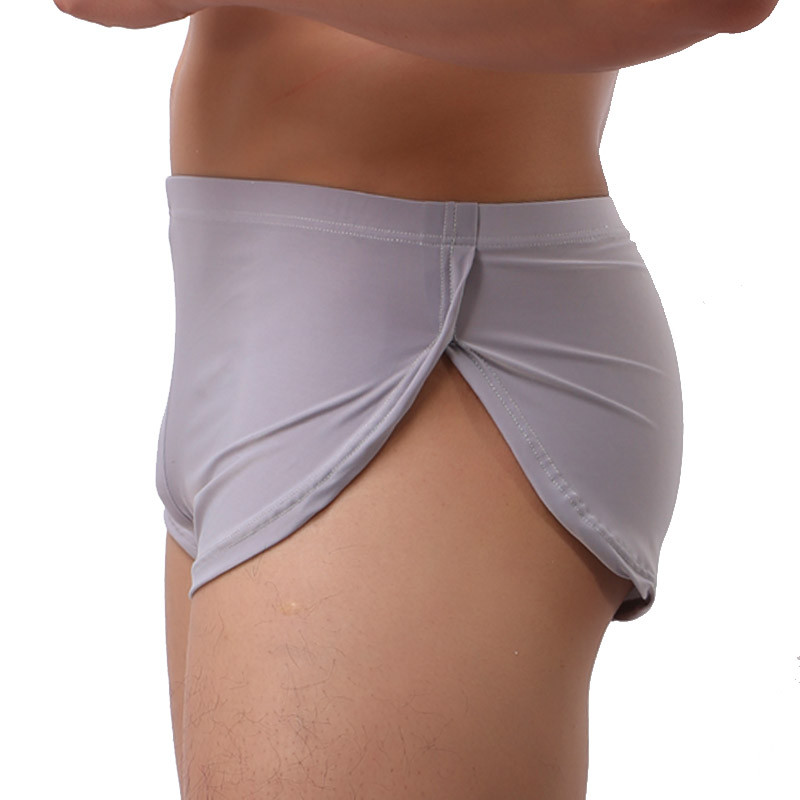 Lenjerie de corp pentru bărbați Boxer din mătase moale de gheață Chiloți sexy pentru bărbați cu picior despicat cu furculiță Chiloți pentru bărbați, respirabili, pantaloni scurți pentru somn acasă