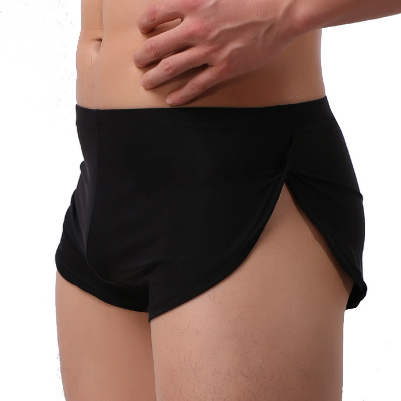 Lenjerie de corp pentru bărbați Boxer din mătase moale de gheață Chiloți sexy pentru bărbați cu picior despicat cu furculiță Chiloți pentru bărbați, respirabili, pantaloni scurți pentru somn acasă