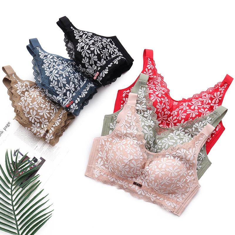 Sutien Dimensiune 44/100 Pentru Femei Dantela Lenjerie Albă Florală Închidere Push Up Spate Toamnă Și Iarnă Sutien reglabil confortabil