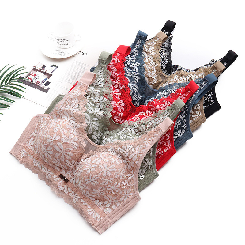 Sutien Dimensiune 44/100 Pentru Femei Dantela Lenjerie Albă Florală Închidere Push Up Spate Toamnă Și Iarnă Sutien reglabil confortabil