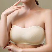 Καλοκαιρινό Νέο Negative Ion Strapless Σέξι εσώρουχα χωρίς ραφή με λεπτή διατομή Gather Top Support Αντιολισθητικό Γυναικείο σουτιέν Καθαρό χρώμα