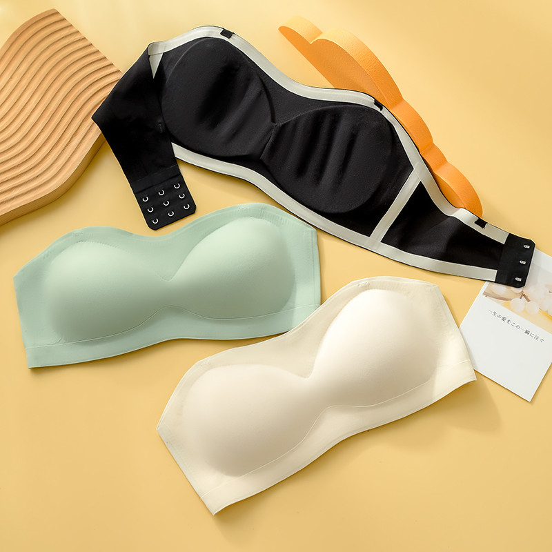 Καλοκαιρινό Νέο Negative Ion Strapless Σέξι εσώρουχα χωρίς ραφή με λεπτή διατομή Gather Top Support Αντιολισθητικό Γυναικείο σουτιέν Καθαρό χρώμα