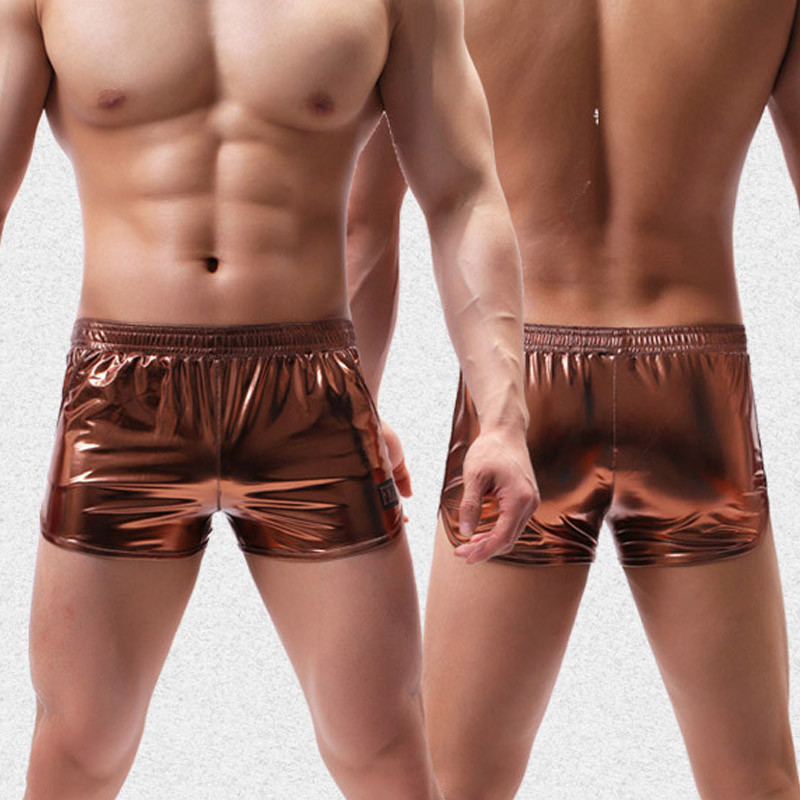 Seksi muško boksačko donje rublje Modno bronzing umjetna koža Muške kućne bokserice Ležerne sportske kratke hlače Noćni klub Stage Show Muške hlače