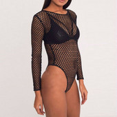 Seksikad naiste võrkkangast õhuke Body, ühevärvilised õõnsad seljaosata pikkade varrukatega body, topid Naiste suvised moerõivad