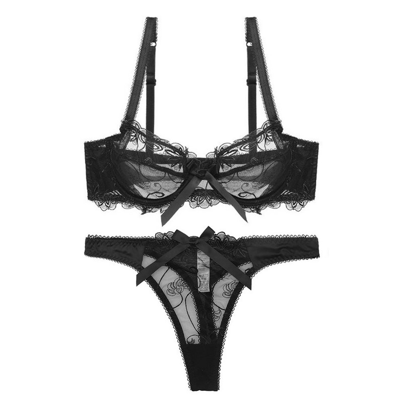 Varsbaby 2τμχ Γυναικεία Σέξι Εξαιρετικά Λεπτά Αναπνεύσιμα Σετ φλοράλ εσωρούχων Σουτιέν+στρινγκ