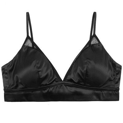 Ženski grudnjak od svilenog satena Mulberry, bežični seksi grudnjak s trokutastim košaricama i uklonjivim jastučićem za prsa, prozračna narukvica s push upom veće veličine