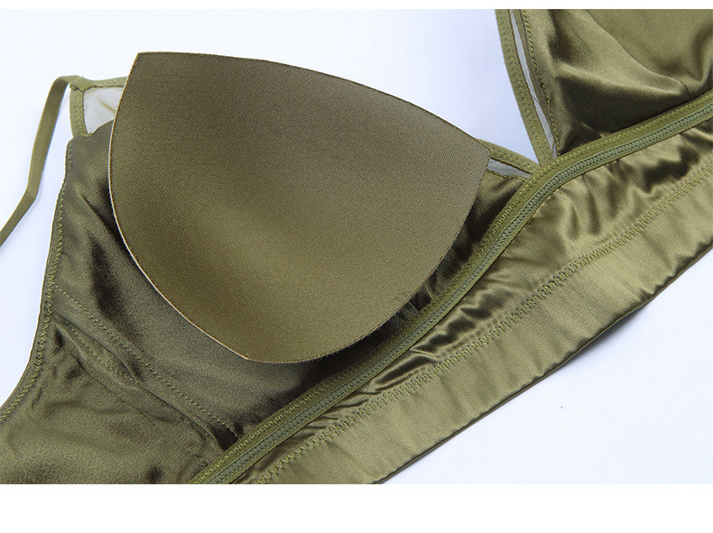 Ženski grudnjak od svilenog satena Mulberry, bežični seksi grudnjak s trokutastim košaricama i uklonjivim jastučićem za prsa, prozračna narukvica s push upom veće veličine