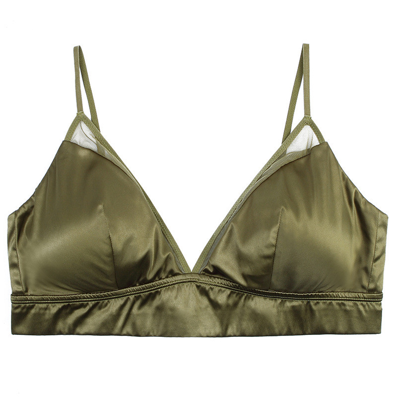 Ženski grudnjak od svilenog satena Mulberry, bežični seksi grudnjak s trokutastim košaricama i uklonjivim jastučićem za prsa, prozračna narukvica s push upom veće veličine