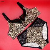 Beauwear Super Plus Size Femei Leopard Sutien Slip Set Cupa DEFG Set de lenjerie de corp din dantelă pentru femei Acoperire completă Set de lenjerie moale și subțire