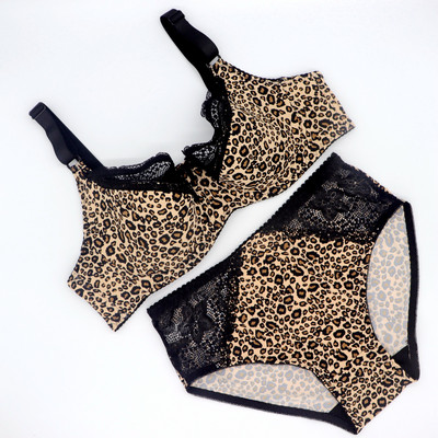 Beauwear Super Plus Size Femei Leopard Sutien Slip Set Cupa DEFG Set de lenjerie de corp din dantelă pentru femei Acoperire completă Set de lenjerie moale și subțire