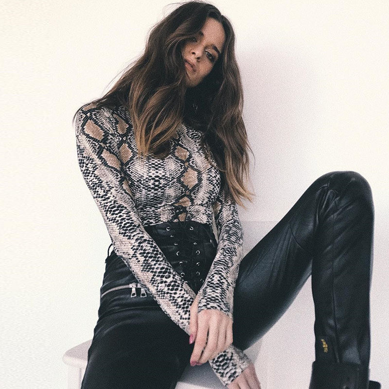 Bangniweigou Bodi s visokim izrezom i dugim rukavima sa životinjskim uzorkom Kombinezoni od divlje zmijske kože za žene Proljetna odjeća Kombinezon sa zmijom