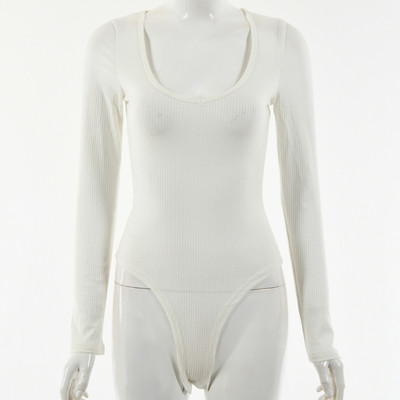 Body cu gât în formă de U pentru damă, cu nasturi, cu nasturi, alb, cu mâneci lungi, elastic, subțire, cu fundul, tricou pentru dansatori de balet