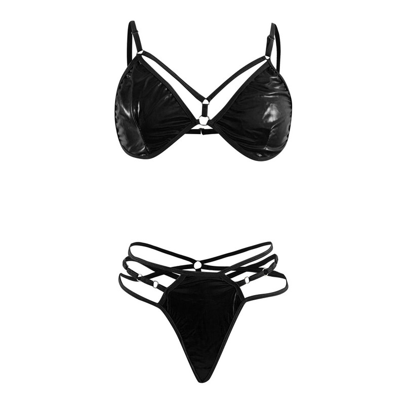 Femei Latex Clubwear Sutien cu bretele reglabile cu slip Costumul de baie Costum de baie Set de lenjerie Lenjerie intima Tinuta rave pentru dansul la bar