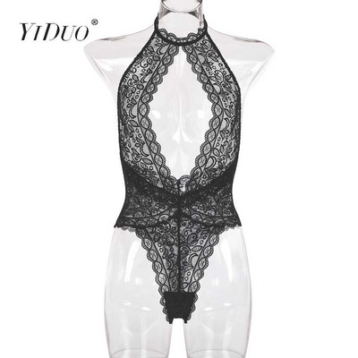 Body de vară YiDuo din dantelă, pentru femei, cu imprimeu floral, cu decolteu în V adânc, sexy, fără spate