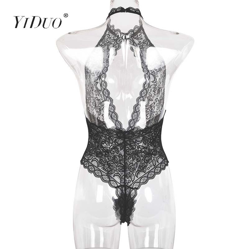 Body de vară YiDuo din dantelă, pentru femei, cu imprimeu floral, cu decolteu în V adânc, sexy, fără spate