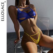 Ellolace Lenjerie Sutien scobit Set de lenjerie intima femeie 2 piese Chiloți galbeni Fantezie Tinute sexy Dantela Intimate