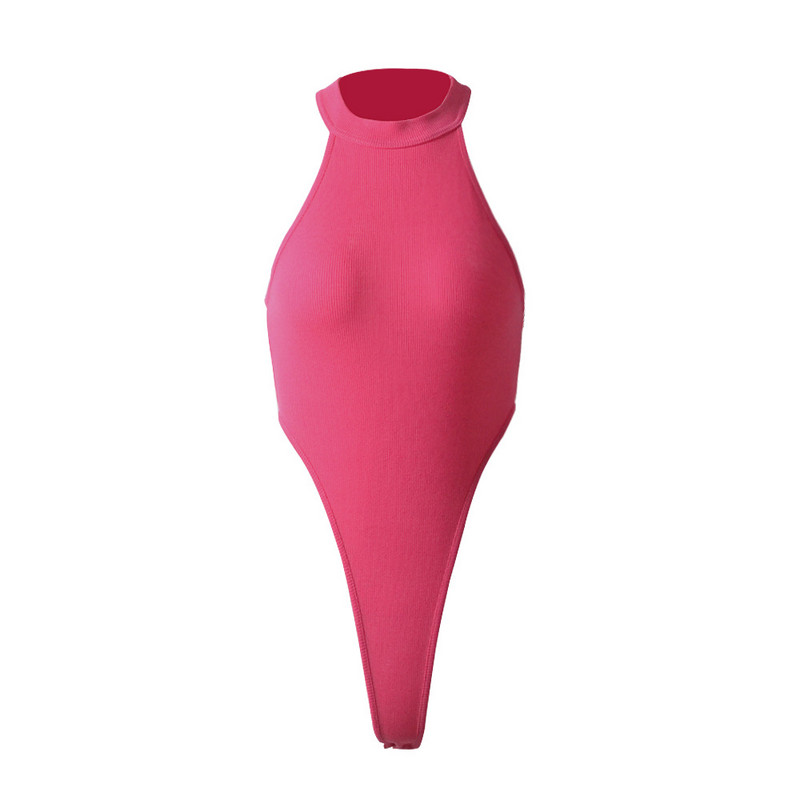 Ευρώπη Αμερική Καλοκαιρινό νέο γυναικείο κορμάκι σέξι αμάνικο ελαστικό κορμάκι πλεκτό μπλουζάκι κορμάκι και λωρίδα κορμάκι