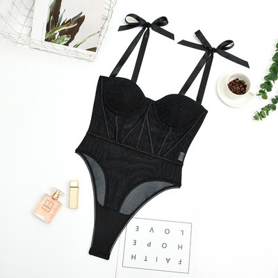 Echonight Lace Bling Bodysuit Naiste Push up Kombinesoonid Naistele Läbipaistvast pitsist varrukateta püksid vöörihm Seksikas keha must
