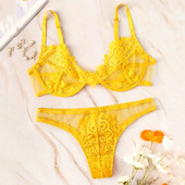 2 bucăți/set Lenjerie de corp sexy din dantelă Set sutien subțire pentru dama Set de chiloți scobiți Temptation Lenjerie erotică Costum Chiloți de damă Slip