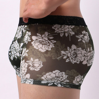 Мъжко бельо Boxer Sexy Transparent Lace Men Boxer Shorts Printed Panties U Convex  Pouch See Through Mesh Man gallants