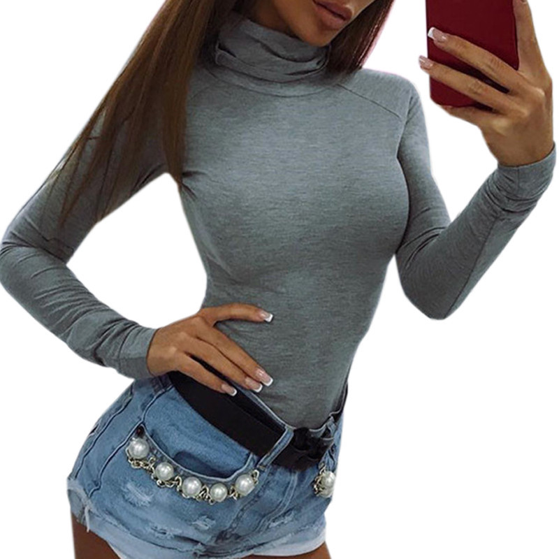 2019. Ženski bodi s dolčevitom i ovratnikom Proljeće Jesen Bodi s dugim rukavima Seksi elastične klupske hlače za zabavu