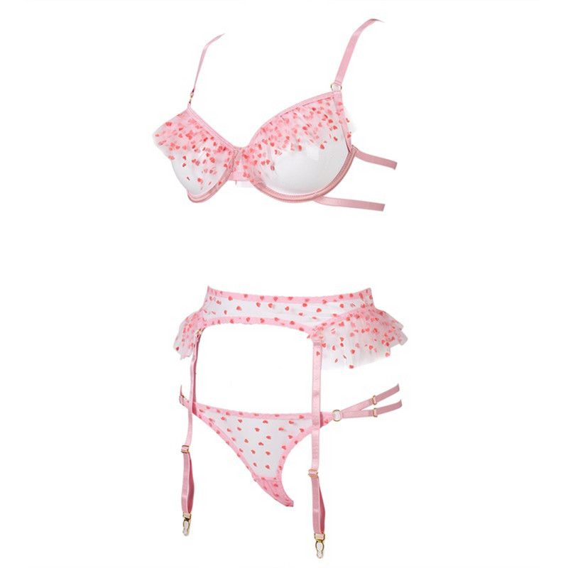 Σετ 3 τεμαχίων δαντέλα κούφιο σέξι σουτιέν και εσώρουχα Bright stars Κοστούμι εσώρουχα για κορίτσια με αντίθεση Sequin Mesh Garters Σετ εσωρούχων