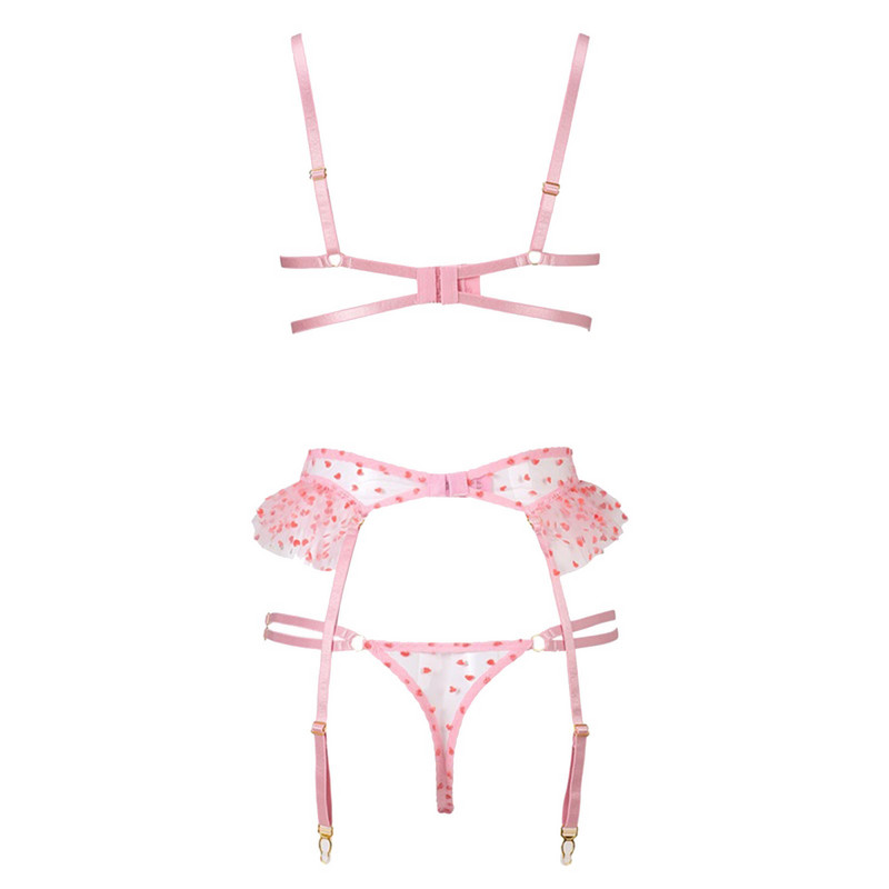 Σετ 3 τεμαχίων δαντέλα κούφιο σέξι σουτιέν και εσώρουχα Bright stars Κοστούμι εσώρουχα για κορίτσια με αντίθεση Sequin Mesh Garters Σετ εσωρούχων