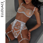 Ellolace lühikesed nahahoolduskomplektid Sensuaalne pesu, tikand rinnahoidja, pits, seksikas komplekt, naine, 2 tükki sukapaeltega, erootiline aluspesu