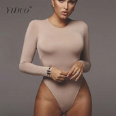 Body sexy din bumbac YiDuo, cu mânecă lungă, pentru femei, primăvară 2020, cu decolteu în formă de O, costum de corp solid la modă, salopete casual, salopete