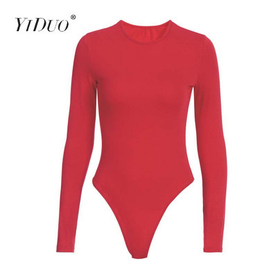 Body sexy din bumbac YiDuo, cu mânecă lungă, pentru femei, primăvară 2020, cu decolteu în formă de O, costum de corp solid la modă, salopete casual, salopete