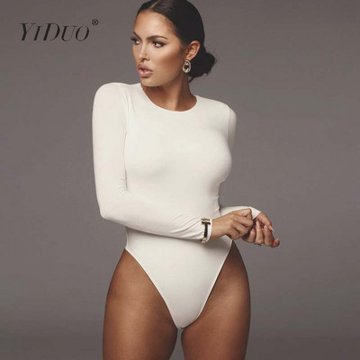 Body sexy din bumbac YiDuo, cu mânecă lungă, pentru femei, primăvară 2020, cu decolteu în formă de O, costum de corp solid la modă, salopete casual, salopete