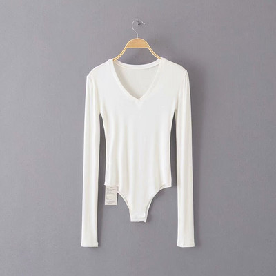 Body sexy cu mâneci lungi în 5 culori, tricot, tricotat, slăbit, solidă, salopetă cu decolteu în V adânc, salopetă de toamnă elegantă.