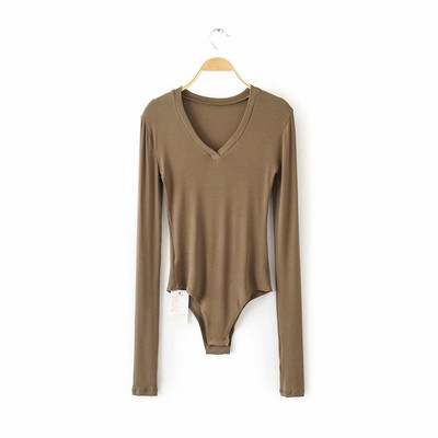 Body sexy cu mâneci lungi în 5 culori, tricot, tricotat, slăbit, solidă, salopetă cu decolteu în V adânc, salopetă de toamnă elegantă.