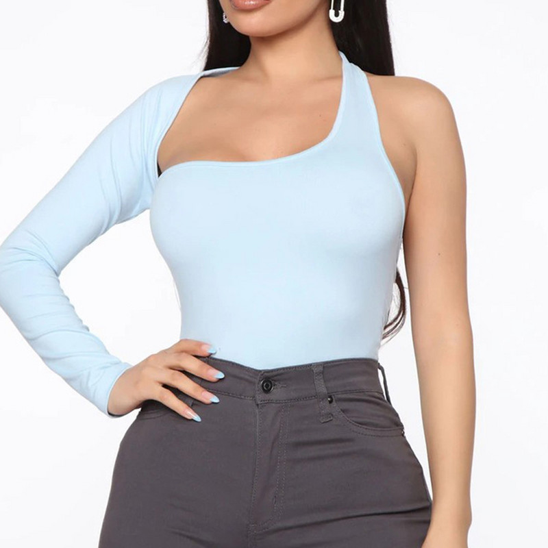 2020. aasta uued naiste ühe õlaga bodyconi õõnsad seljataga seksikad bodid, pikkade varrukatega tugevad kombinesoonid, mis sobivad kehale