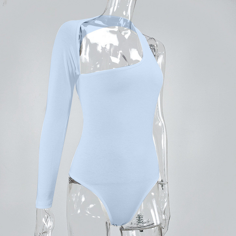 2020. aasta uued naiste ühe õlaga bodyconi õõnsad seljataga seksikad bodid, pikkade varrukatega tugevad kombinesoonid, mis sobivad kehale