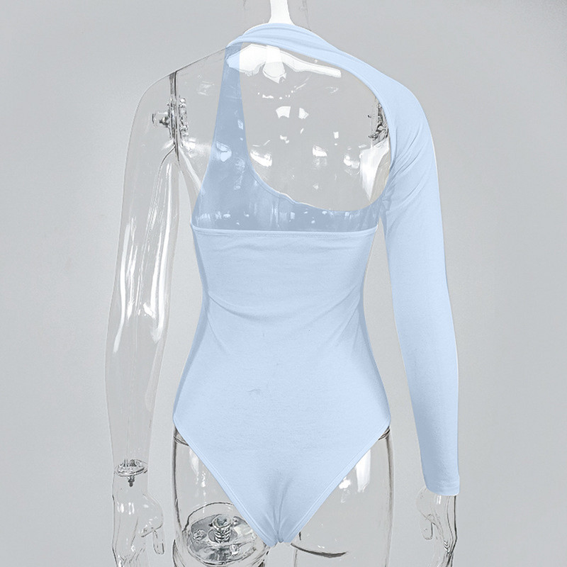 2020. aasta uued naiste ühe õlaga bodyconi õõnsad seljataga seksikad bodid, pikkade varrukatega tugevad kombinesoonid, mis sobivad kehale