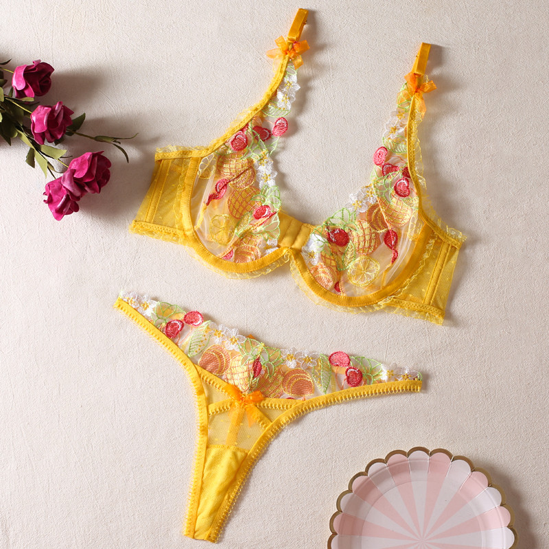 Κεντητό σετ εσωρούχων Διαφανές Push Up σουτιέν G-String Φανταχτά εσώρουχα Αισθησιακά σέξι δαντέλα οικεία ερωτικά σετ