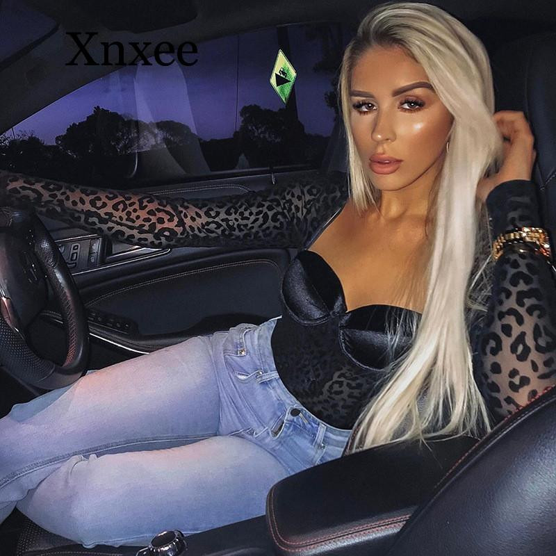 Διχτυωτό Leopard Διχτυωτό κορμάκι Μαύρο Σέξι Φορμάκι Γυναικείο Φορμάκι με μακρυμάνικο τετράγωνο γιακά Γυναικείο κορμάκι με δαντέλα με στάμπα λεοπάρ