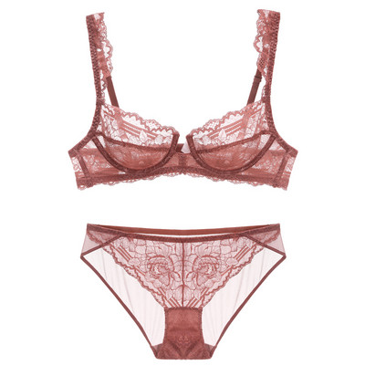 TERMEZY Lenjerie de corp pentru femei Set de lenjerie din dantelă Seturi de sutien transparent pentru petrecere Set de sutien push up sexy Set de lenjerie de corp Cupă ultra-subțire
