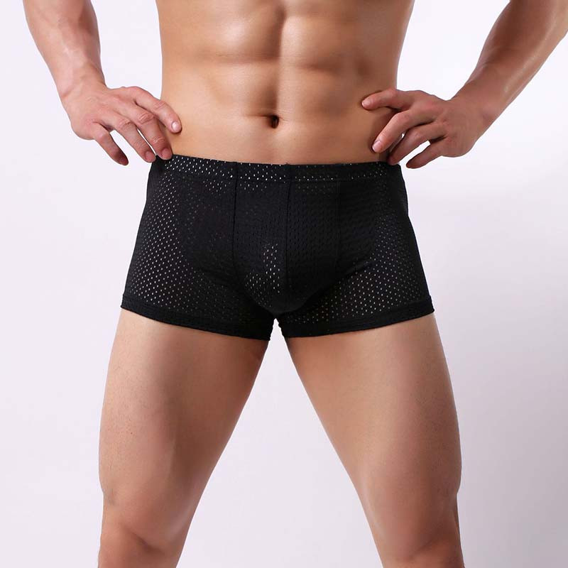 Pantaloni scurți sexy Chiloți Boxeri pentru bărbați Lenjerie de corp din plasă Ropa interior Hombre Husă în U Chiloți respirabili pentru bărbați Bikini cu talie joasă pentru bărbați