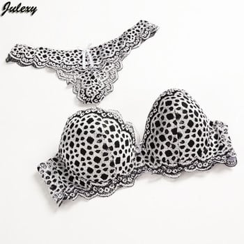 Julexy Gold Hollow Out ABC Push Up Bra Brief SetsLeopard Temptation Lace Thongs Women Sutien Set Intimate Sexy Underwear Panty Sets