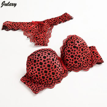 Julexy Gold Hollow Out ABC Push Up Bra Brief SetsLeopard Temptation Lace Thongs Women Sutien Set Intimate Sexy Underwear Panty Sets