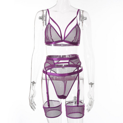 Yimunancy Set de sutien din 3 piese Set de sutien transparent pentru femei Hallow Out 2020 Set de lenjerie de corp sexy pentru femei