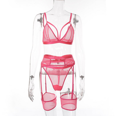 Yimunancy Set de sutien din 3 piese Set de sutien transparent pentru femei Hallow Out 2020 Set de lenjerie de corp sexy pentru femei