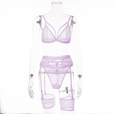 Yimunancy Set de sutien din 3 piese Set de sutien transparent pentru femei Hallow Out 2020 Set de lenjerie de corp sexy pentru femei