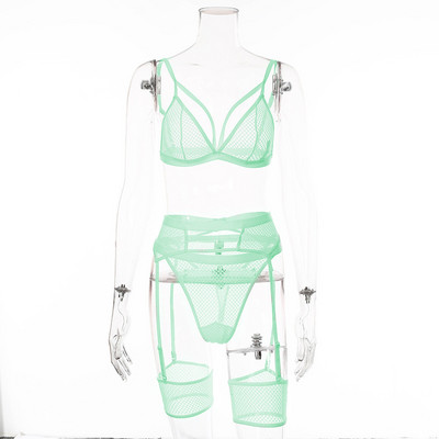 Yimunancy Set de sutien din 3 piese Set de sutien transparent pentru femei Hallow Out 2020 Set de lenjerie de corp sexy pentru femei